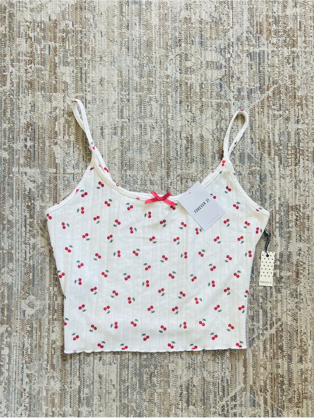Forever 21 White Cherry Print Lounge Ribbed Cami Tank